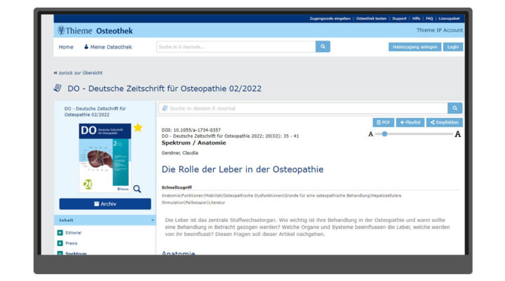 Osteothek Screenshot Fachzeitschrift